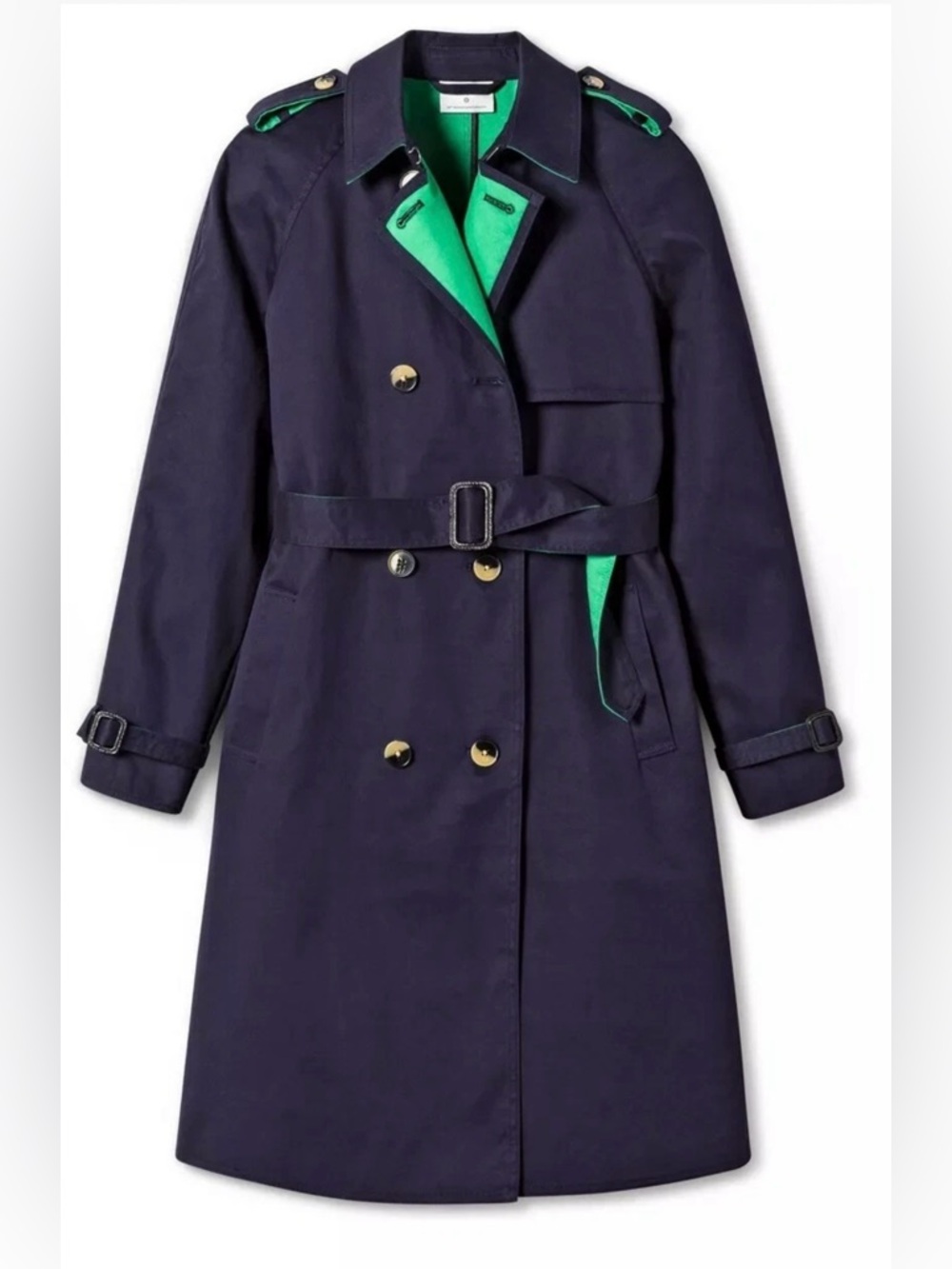 Navy Trench Coat with Bright Green Lining. Collaboration with Target.